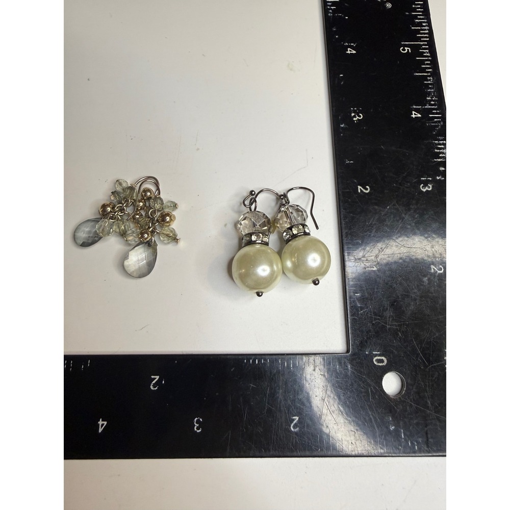 Faux Pearl Rhinestone and Beaded Cluster Drop Earring Set 2 Pairs Silver Tone